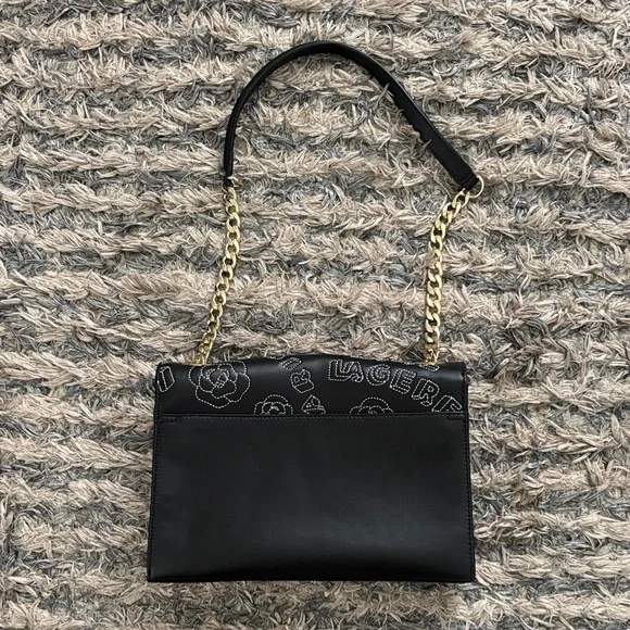 Karl Lagerfeld Luxury Black Floral Shoulder Bag with Gold Hardware - Picture 2 of 14